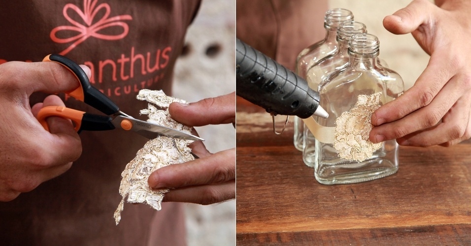 Passo a passo de arranjo com garrafas de uísque individuais e flores vermelhas (Imagens cedidas para o UOL Casa e Decoração em caráter exclusivo, usar apenas no respectivo material) - Andre Gruby/ Divulgação