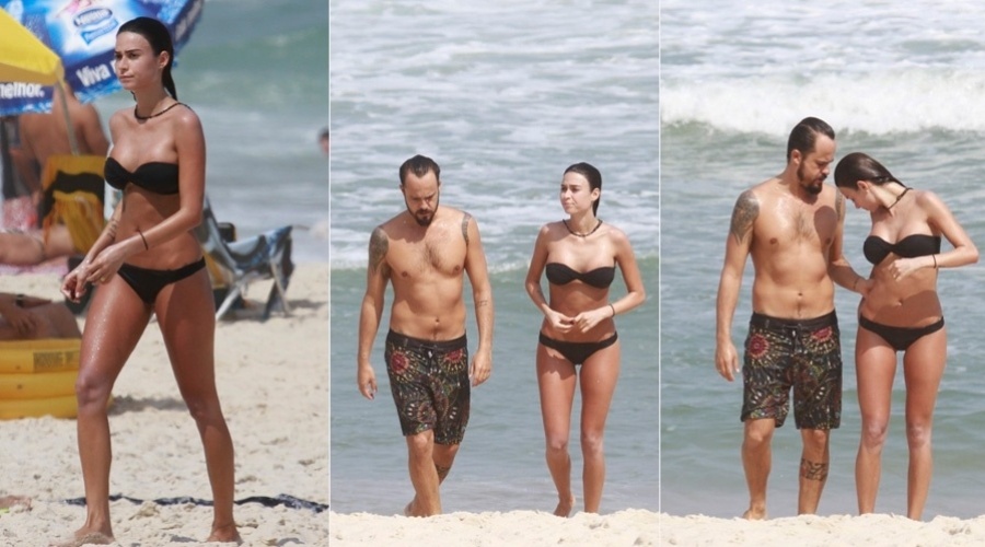 8.mar.2013 - Thaila Ayala e Paulinho Vilhena curtiram praia na Barra da Tijuca, zona oeste do Rio