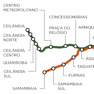 Mapa com as estações de metrô de Brasília e Distrito Federal - Arte/UOL