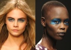 Sombras azul e lilás dão o tom da maquiagem nos olhos - Olivia Harris/Reuters | Getty Images | Montagem/UOL