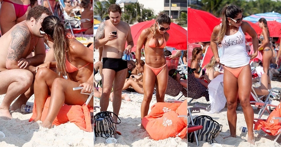 9.mar.2013 - Mayra Cardi curte praia com o marido em praia da  Barra da Tijuca, no Rio