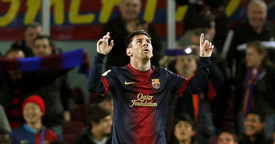 Messi festeja seu gol na vitória do Barcelona sobre La Coruña, em partida que ele entrou em campo apenas no segundo tempo