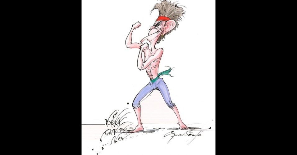 "Dei algumas opções a Gerald Scarfe e ele escolheu a foto de Keith Richards posando de karateca, que é uma loucura", diz Wyman - : Gerald Scarfe, Rook & Raven and Bill Wyman Archive - Bill Wyman/Ripple Productions Ltd