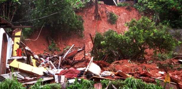 Casa desaba no bairro Quitandinha, em Petrópolis (RJ), após as chuvas que atingem a cidade na região serrana do Rio - Zulmair Rocha/UOL