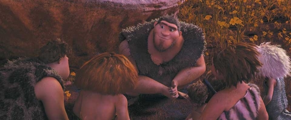 Cena da animação "Os Croods", de Chris Sanders. No filme, um homem das cavernas precisa enfrentar aventuras para achar um novo lar para a família. O longa conta com exibição em 3D e vozes de Emma Stone e Nicolas Cage - Divulgação / FOX