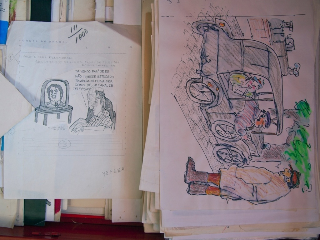 O Instituto Moreira Sales do Rio de Janeiro visitou a casa do desenhista e escritor Millôr Fernandes para reunir material sobre o artista que será exibido em um futuro acervo aberto ao público. O material está sendo catálogado - IMS-RJ