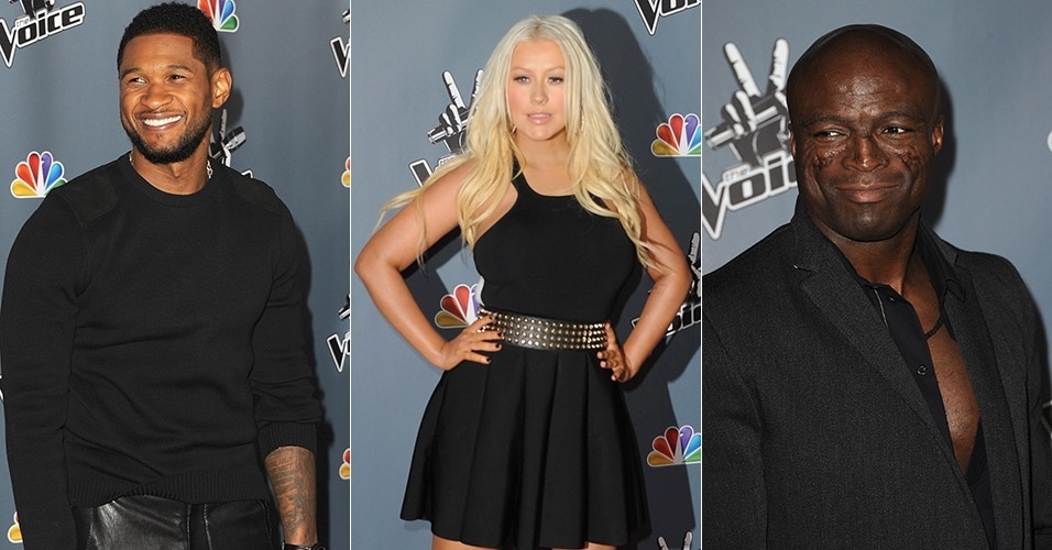 20.mar.2013 - Usher, Christina Aguilera e Seal comparecem à festa de estreia da quarta temporada do reality show The Voice nos Estados Unidos