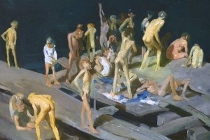 Além da brutalidade das lutas, o artista também tentou capturar as vidas dos pobres, como no quadro acima, '42 garotos', de 1907, que mostra filhos de imigrantes brincando em uma das docas decadentes do East River e nadando nas águas poluídas do rio - Cortesia: www.royalacademy.org.uk