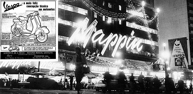 O lendário Mappin, que brilhou no século passado; no destaque, anúncio de 1958 oferecia Vespas no local - Reprodução