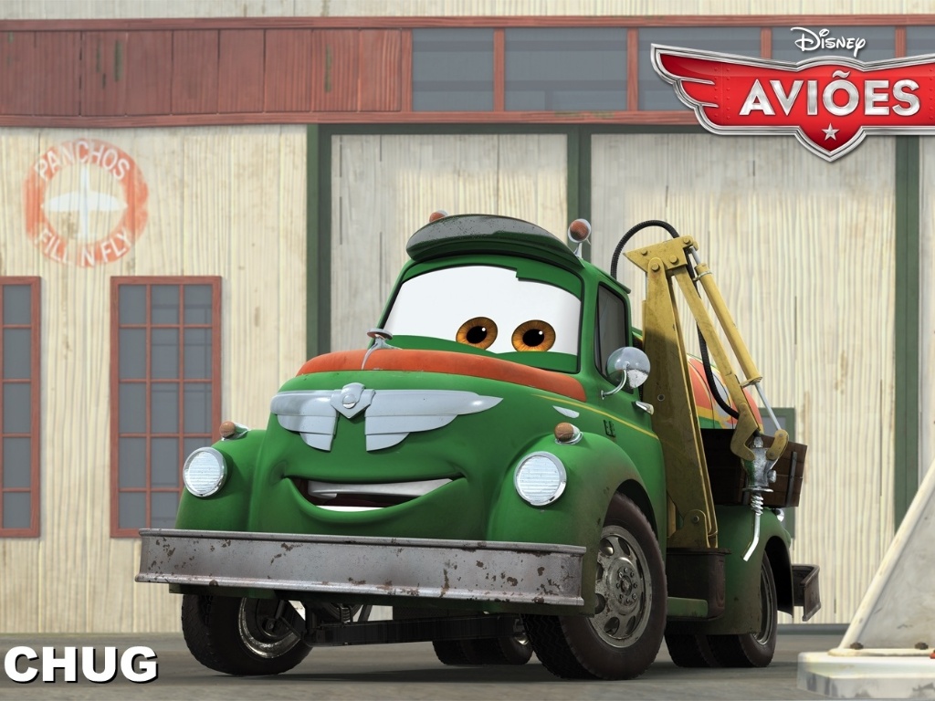 Chug (voz de Brad Garrett) é o caminhão de combustível, bastante sociável. Ele trabalha arduamente como coproprietário do posto de serviço Fill ?n Fly, de Chug e Dottie. Ele tem uma grande personalidade e é um corajoso apoiador das empreitadas de Dusty nas alturas. Derivado de "Carros", "Aviões" da Disney deve estrear no Brasil no dia 13 de setembro em cópias 3D. O filme, porém, não tem a participação da Pixar. - Divulgação / Disney