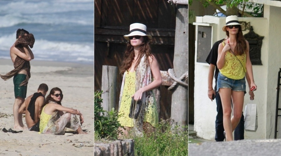 28.mar.2013 - Alinne Moraes curtiu praia em Grumari, zona oeste do Rio, acompanhada de amigos