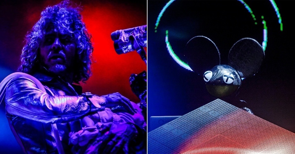 Wayne Coyne e Deadmau5, durante apresentações no Lollapalooza Brasil 2013 - UOL