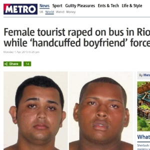 Site do jornal britânico Metro destaca a imagem dos suspeitos de estuprar uma turista estrangeira dentro de uma van - Reprodução/Metro