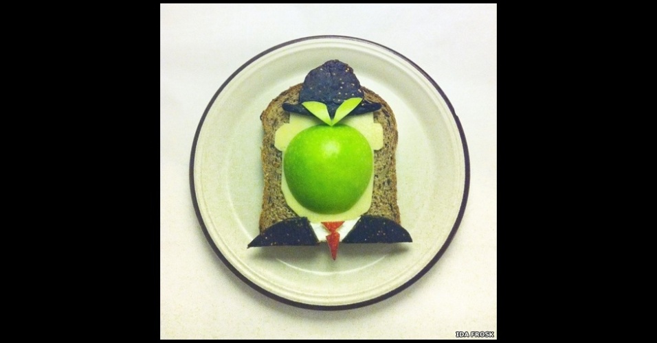 Artista e entusiasta da comida, a norueguesa Ida Frosk criou o projeto 'Art Toast', em que recria obras de arte de figuras como Magritte usando torradas como tela - www.idafrosk.com