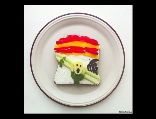 Artista e entusiasta da comida, a norueguesa Ida Frosk criou o projeto "Art Toast", em que recria obras de arte de figuras como Munch usando torradas como tela - www.idafrosk.com