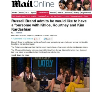 Russel Brand e irmãs Kardashian participam do programa "Chelsea Lately"