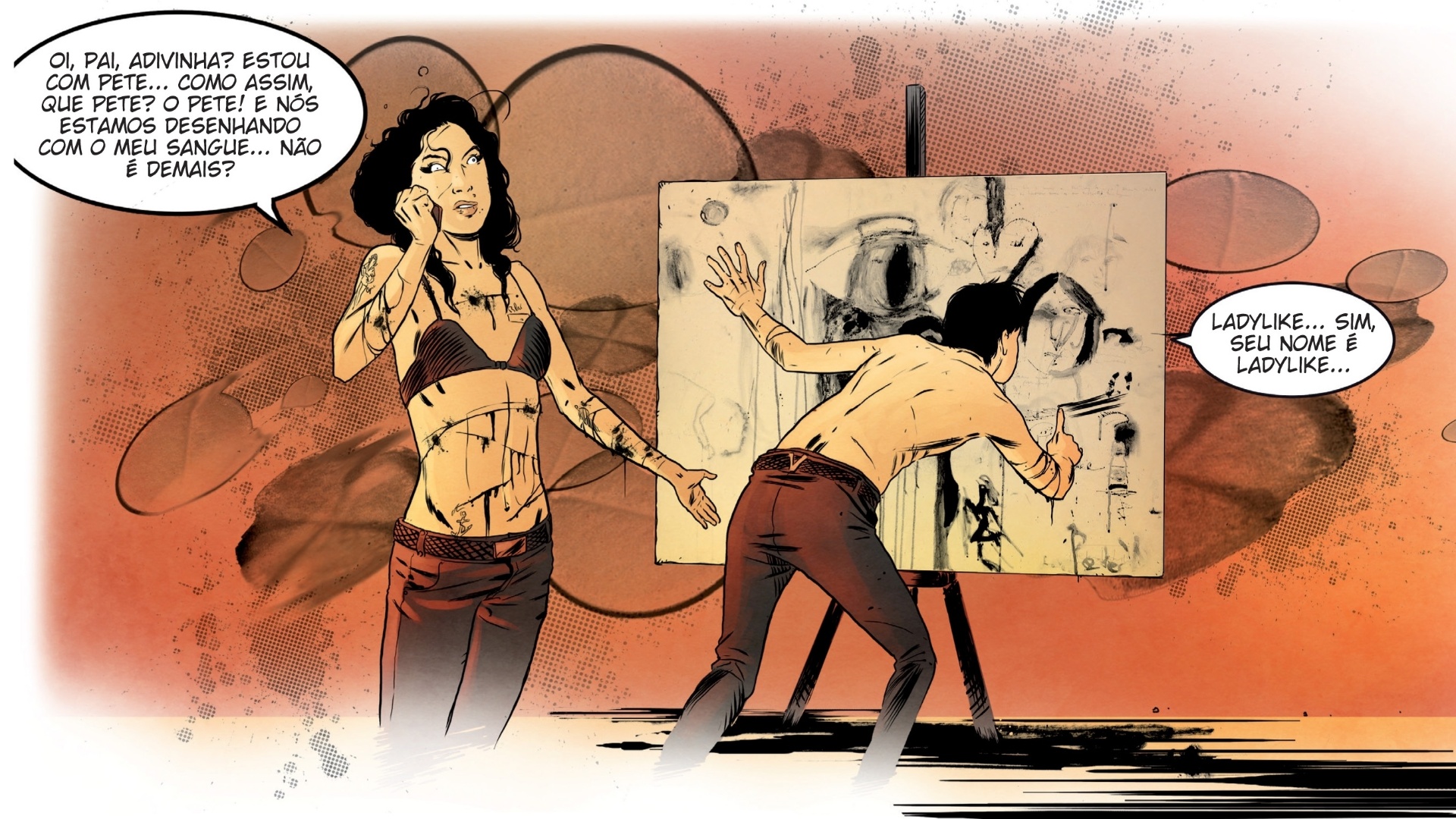 HQ retrata um dos encontros de Amy com o vocalista junkie das bandas Libertines e Babyshambles, Pete Doherty, com quem ela teria pintado um quadro feito com seu sangue - Divulgação