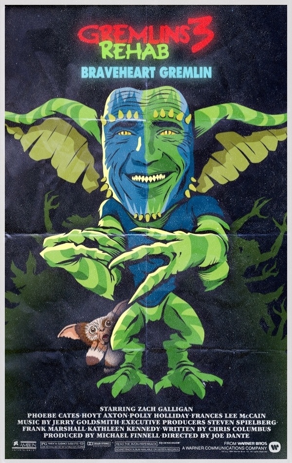 O ator Mel Gibson, que apesar da aparência de bom moço se envolveu em brigas agressivas com a mulher virou um "Braveheart Gremlin" - Divulgação/ButcherBilly