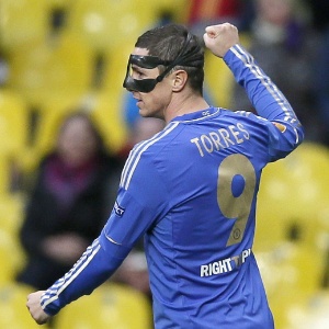 11.abr.2013 - Fernando Torres, do Chelsea, comemora após abrir o placar contra o Rubin Kazan, pela Liga Europa - EFE/Yuri Kochetkov