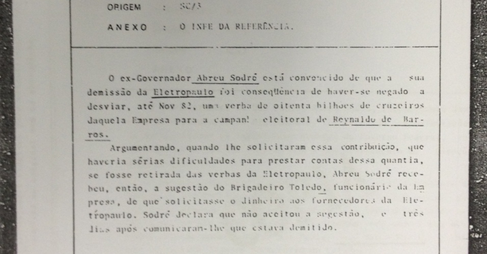 Segunda ficha de acusação de Abreu Sodré contra Marin