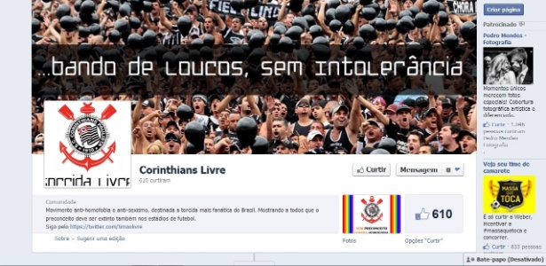 "Corinthians Livre" é a página do facebook criada por torcedores contra homofobia - Reprodução/facebook