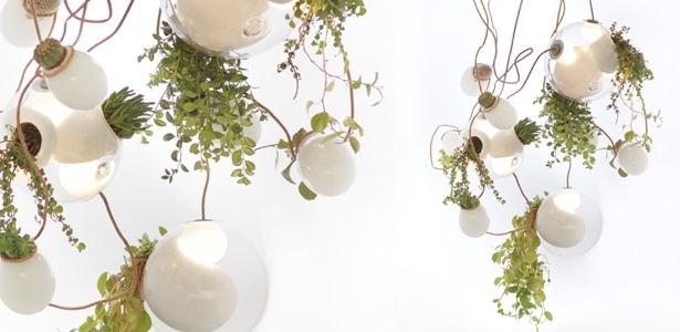 As luminárias da Bocci são feitas com vidro, artesanalmente, em Vancouver (Canadá). A 38, do designer Omer Arbel, combina a aplicação de pontos de vidro leitoso com nichos para o cultivo de plantas - Divulgação