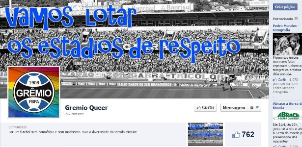 Gremistas também criaram página no facebook para combater à homofobia no futebol - Reprodução/Facebook