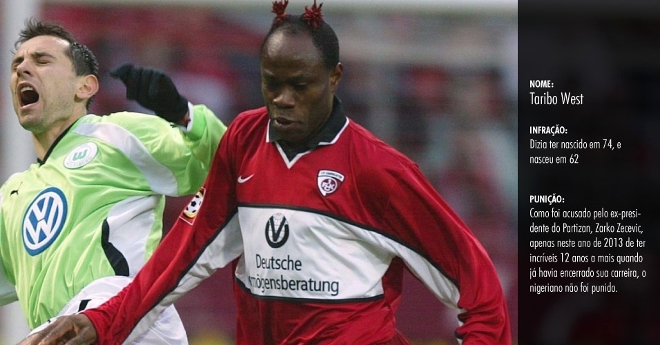 Taribo West - Como foi acusado pelo ex-presidente do Partizan, Zarko Zecevic, apenas neste ano de 2013 de ter incríveis 12 anos a mais quando já havia encerrado sua carreira, o nigeriano não foi punido. - REUTERS/Kai Pfaffenbach