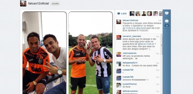 Falcão divulga no Instagram fotos ao lado de Ronaldinho Gaúcho e Diego Tardelli - Reprodução/Instagram