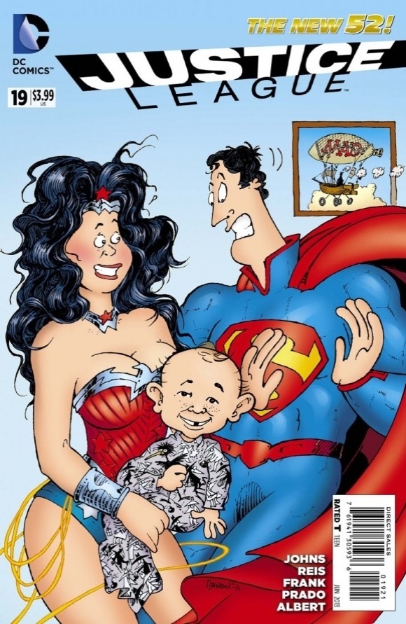 Capa do desenhista Sérgio Aragonés mostra Mulher Maravilha e Super Homem segurando Alfred E. Neuman, personagem ícone da revista "Mad" - Reprodução