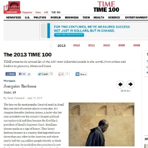 Reprodução de página do site da revista americana "Time" com texto sobre presidente do STF (Supremo Tribunal Federal), Joaquim Barbosa - Time/Reprodução