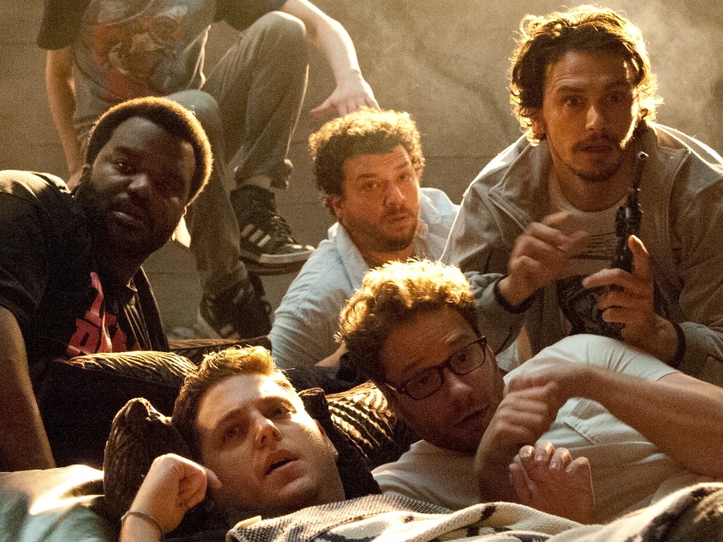 Cena de "É o Fim", nova comédia da dupla Seth Rogen e Evan Goldberg, de "Superbad" e "Segurando as Pontas". O longa tem estreia prevista para setembro de 2013. Com James Franco, Seth Rogen, Jay Baruchel, Emma Watson e Michael Cera - Divulgação / Sony Pictures