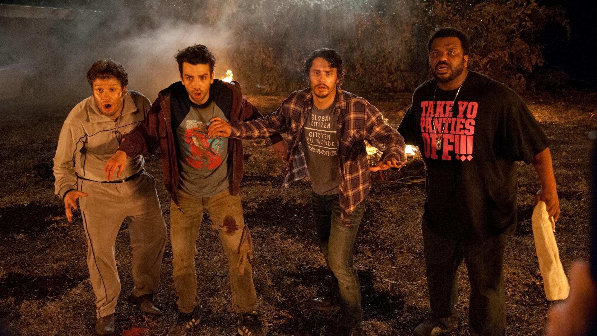 Em cena de "É o Fim", James Franco e outras celebridades tentam sobreviver diante de uma apocalipse zumbi. A nova comédia da dupla Seth Rogen e Evan Goldberg ("Superbad" e "Segurando as Pontas") tem estreia prevista para setembro de 2013 no Brasil - Divulgação / Sony Pictures