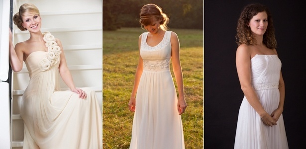 Três modelos de vestidos de noiva ao estilo deusa grega