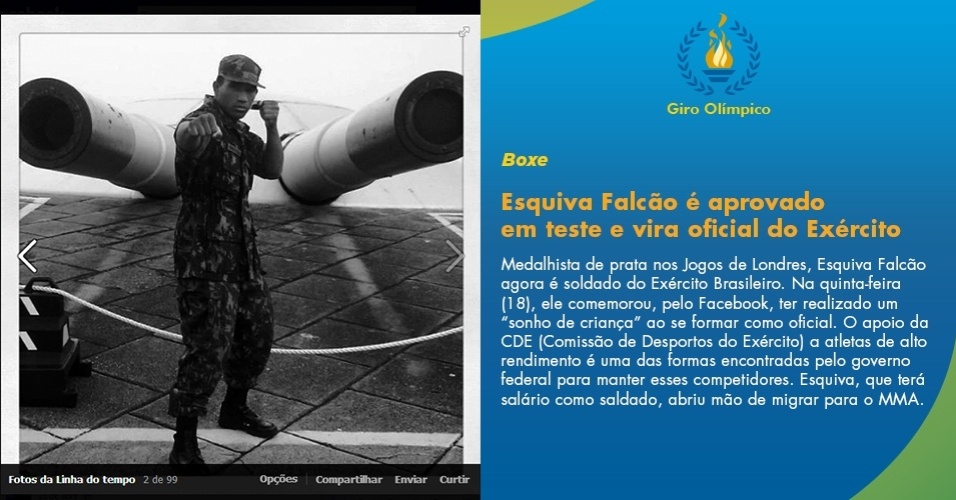 Esquiva Falcão é aprovado em preparação e vira oficial do Exército - Reprodução Facebook