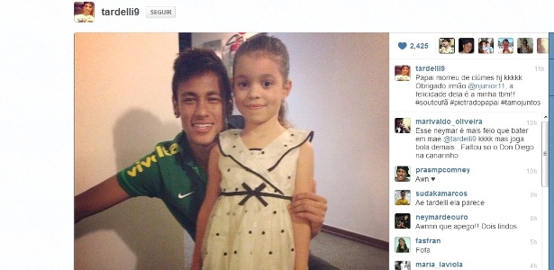Tardelli posta foto da filha Pietra com Neymar na concentração da seleção em Belo Horizonte