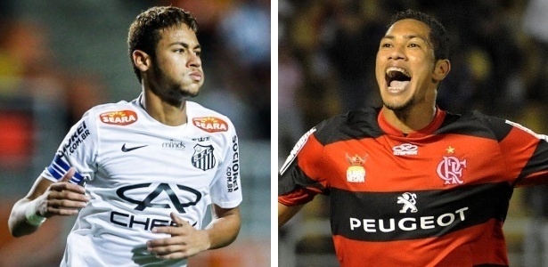 Neymar(e) marcou 13 gols em jogos oficiais pelo Santos em 2013; Hernane(d), 15 pelo Fla - Leandro Moraes/UOL e Alexandre Vidal/Fla Imagem