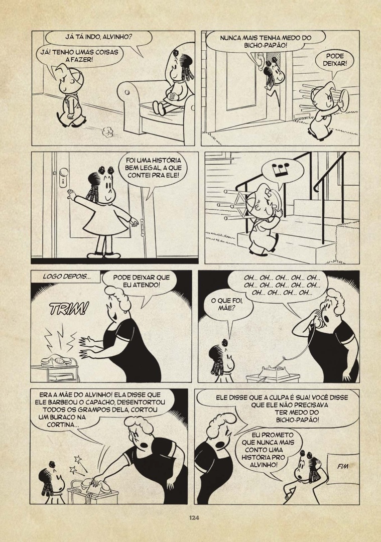 25.abr.2013 - Página do livro "Luluzinha - Primeiras Histórias", lançado pelo selo Pixel, que traz algumas das primeiras histórias da personagem, originalmente publicadas entre as décadas de 1940 e 1950. O lançamento trará as primeiras aparições de personagens como Bolinha, Alvinho e a bruxa Alcéia, e contou com um processo de colorização especial. A ideia foi manter as cores e tons fieis aos originais. - Divulgação