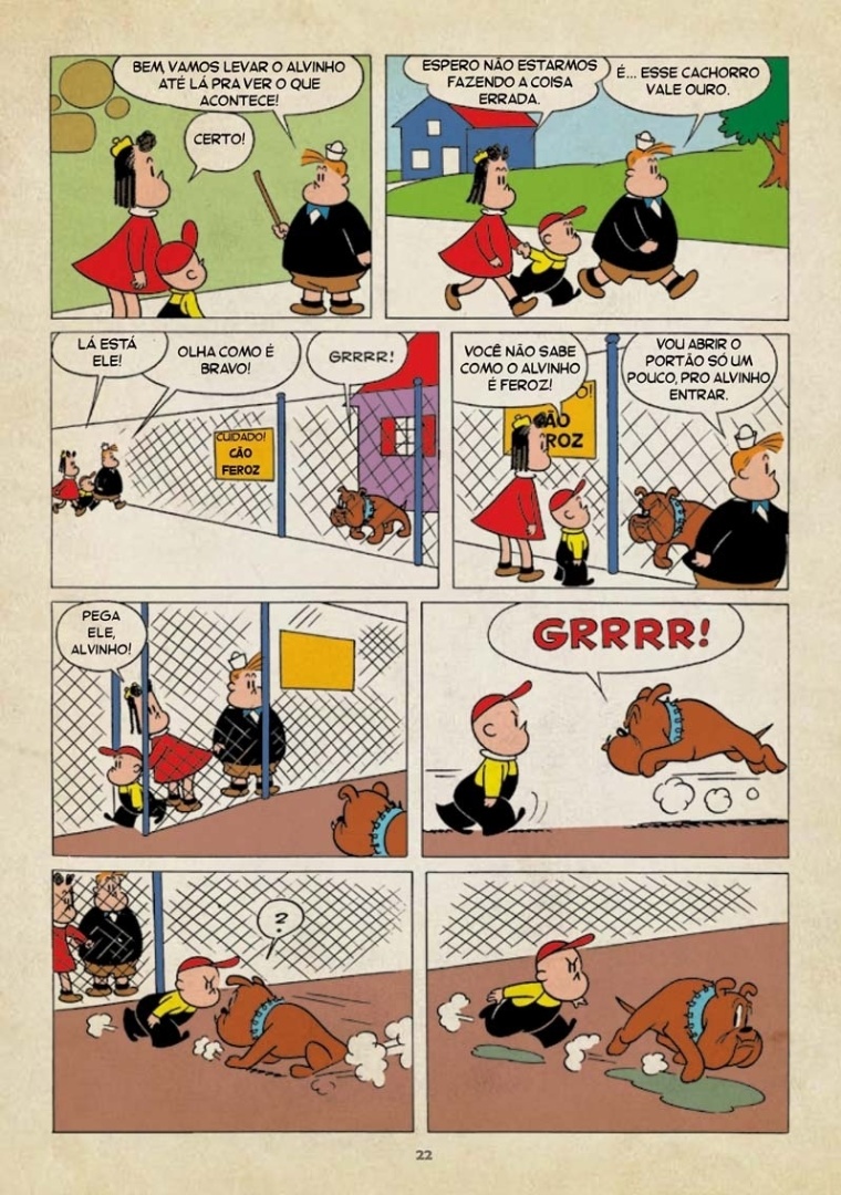 25.abr.2013 - Página do livro "Luluzinha - Primeiras Histórias", lançado pelo selo Pixel, que traz algumas das primeiras histórias da personagem, originalmente publicadas entre as décadas de 1940 e 1950. O lançamento trará as primeiras aparições de personagens como Bolinha, Alvinho e a bruxa Alcéia, e contou com um processo de colorização especial. A ideia foi manter as cores e tons fieis aos originais. - Divulgação