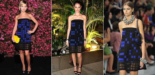 Coincidências da moda: o vestido Chanel foi usado por Leigh Lezark e Laura Neiva quase no mesmo dia. À direita, a peça na passarela da grife para o Verão 2013 em Paris - Getty Images/FotoRio News/Getty Images