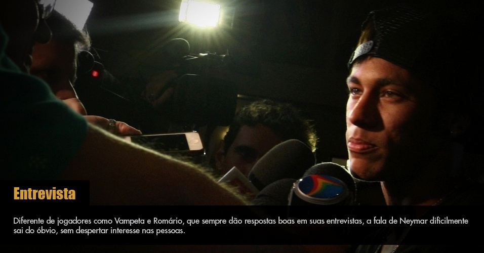 Diferente de jogadores como Vampeta e Romário, que sempre dão respostas boas em suas entrevistas, a fala de Neymar dificilmente sai do óbvio, sem despertar interesse nas pessoas. - Arte/UOL Esporte