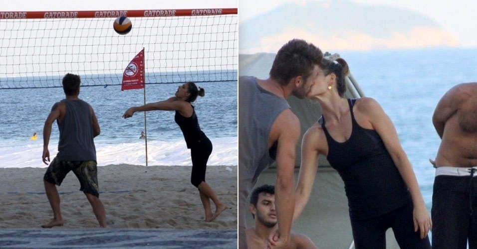 27.abr.2013 - Fernanda Lima e Rodrigo Hilbert jogam vôlei e namoram em praia do Leblon, Rio de Janeiro