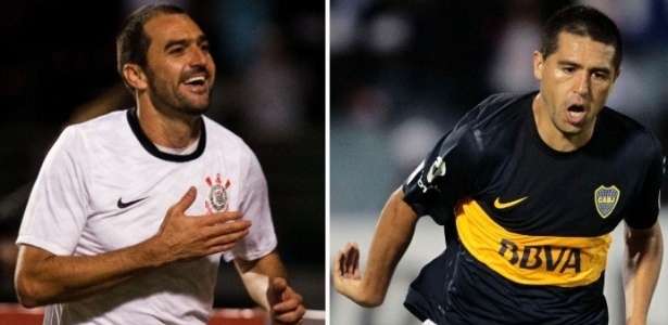 Danilo, do Corinthians, e Riquelme, do Boca Juniors, em disputa na Libertadores - Leonardo Soares/UOL e  Juan Mabromata/ AFP