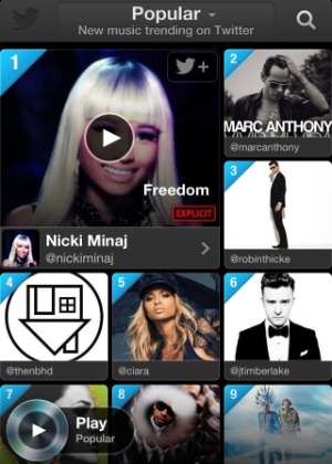 Imagem do #music mostra trending topics mundial de músicas da rede social - Reprodução