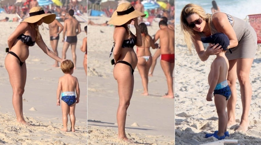 4.mai.2013 - Danielle Winits exibe barriga saliente em praia do Rio