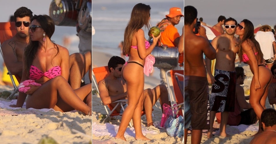 4.mai.2013 - Nicole Bahls curte praia com Diogo Pombo na Barra da Tijuca