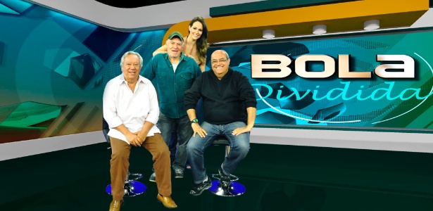 Programa Bola Dividida, da RedeTV!, com Juarez Soares, Silvio Luiz, Luiz Ceará e Priscila Machado
