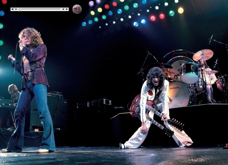 Show do Led Zeppelin retratado por Neal Preston na década de 70. No player, os fãs podem ouvir o fotógrafo narrando o momento em que a foto foi tirada - Divulgação