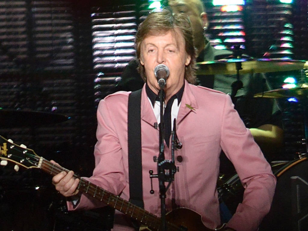 6.mai.2013 - Detalhe do gafanhoto na lapela de Paul McCartney durante o show em Goiânia - Cristiano Borges/UOL