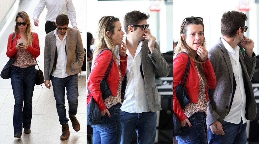 9.mai.2013 - Juliana Didone circulou pelo aeroporto de Guarulhos, em São Paulo, com o novo affair. O casal foi visto trocando beijos em um bar no Rio